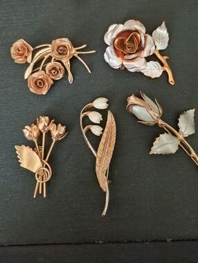 Gold and Silver Floral Brooch Set - Mixed Metal Rose Pins
